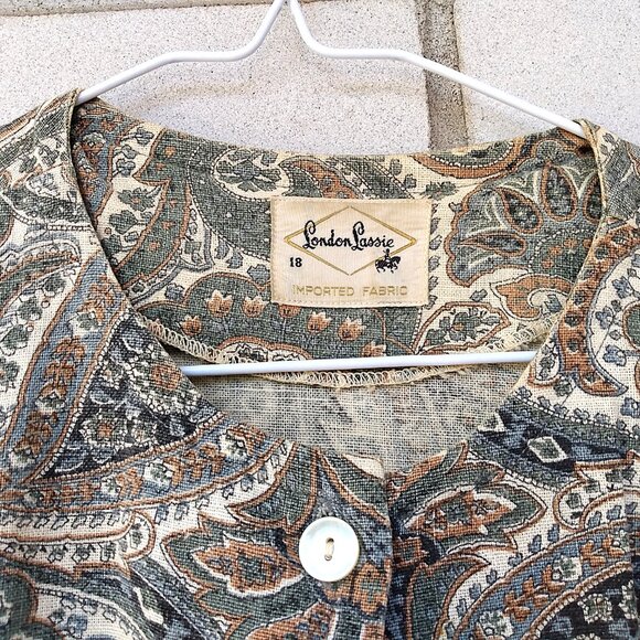 Vintage 60s Bolero Jacket Dress Topper 41"B Paisley Brown Green London Lassie - Picture 2 of 16